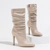 Stivali Eleganti da Donna alla Moda, Pieghettati, a Metà Polpaccio, Punta Sottile, Tacco Alto Sottile, Stivaletti Corti con Zip Laterale, Botas Zapatos De Mujer