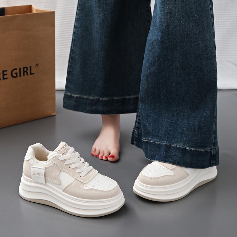 Fashion CRLAYDK Women's Skateboard Sneakers Casual Walking Height Increase Shoes PU Leather Lace Up Platform Ladies Shopping Tennis