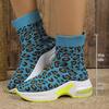 Fashion Fashion Leopard Print Platform Ankle Boots Women Comfy Slip On Breathable Knitted Boots Woman Plus Size 35-43 Wedges Short Boots