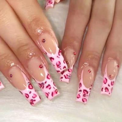 Pegatinas de Uñas de Ballet Removibles de Diamante Rojo Leopardo Rosa