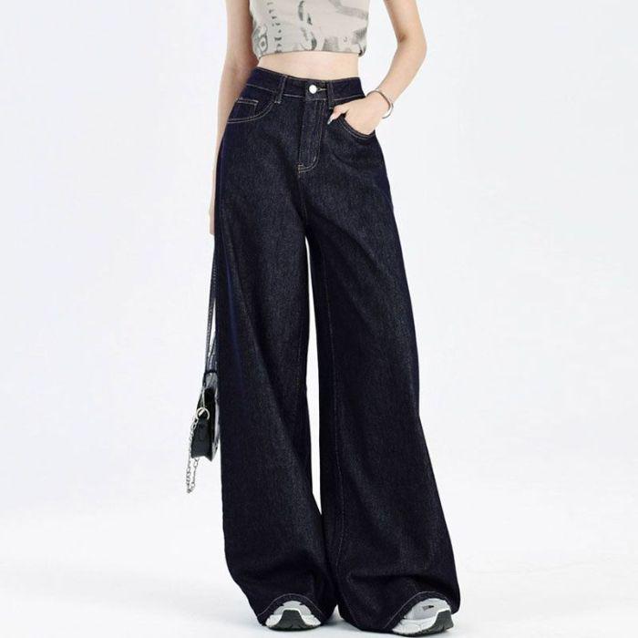 

Женские темно-синие свободные джинсы с широкими штанинами - Весна/Осень 2025 Прямые брюки в пол S [Premium Quality]