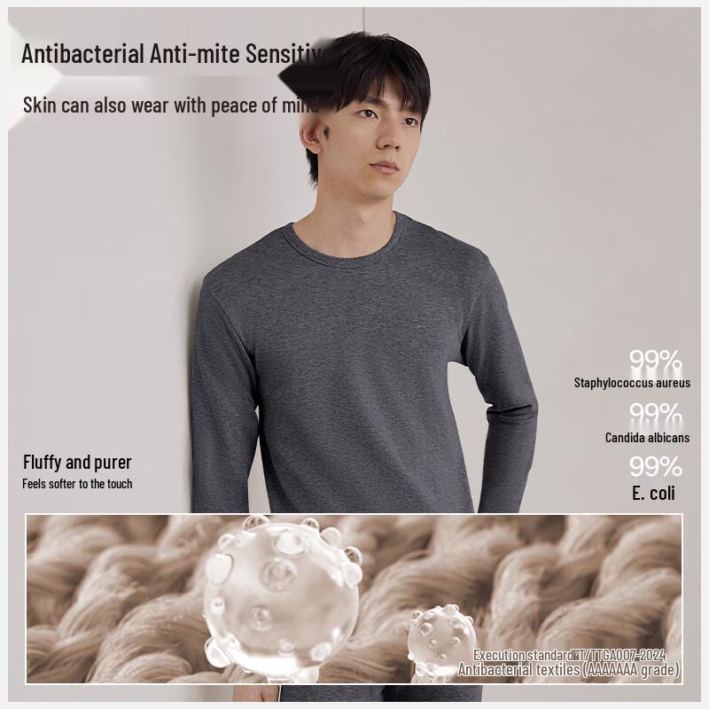 HLA Men's Round Neck Pure Cotton Thin Thermal Underwear Set