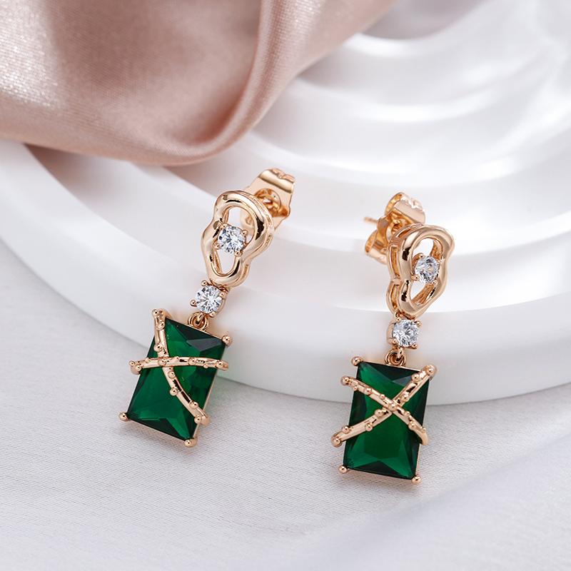 Luxury Square Green Natural Zircon Drop Earrings For Women  Rose Gold White Stone Daily Easy Matching Fine Jewelry Gift
