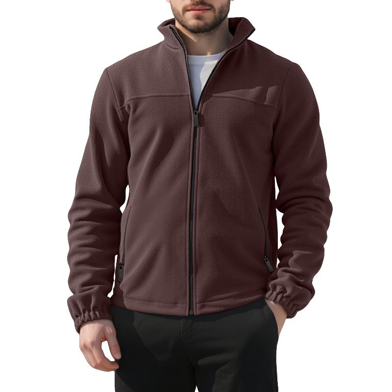 Fleece Jacket for Men Full Zip Lightweight Stand Collar Warm Jackets Casual Outdoor Windproof Coat with Pockets Men's Tactical Winter Fall Coat Jacket