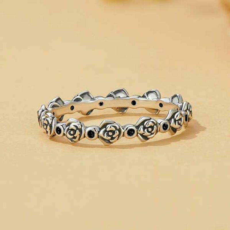 925 Sterling Silver Vintage Rose Rings for Women Chic Female Finger Ring Daily Wear Party Statement Accessory Jewelry