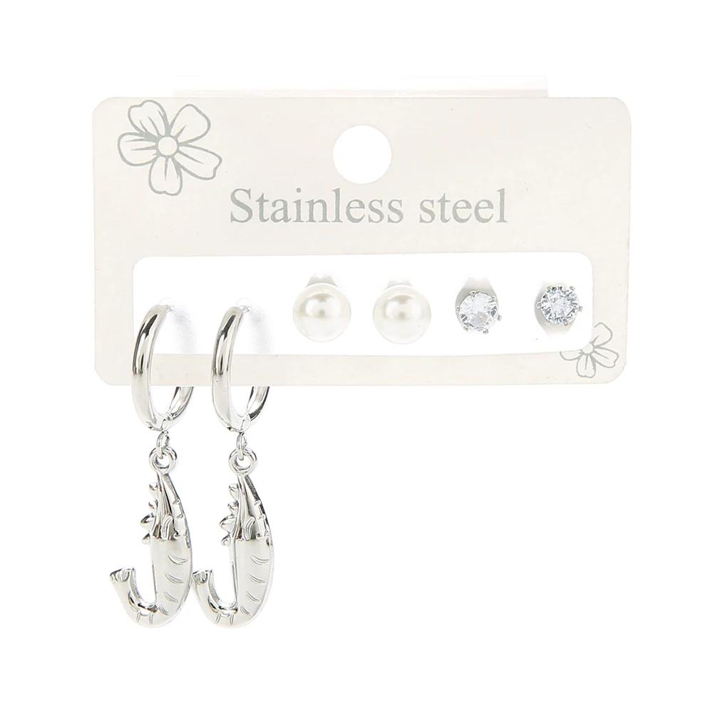 Ladies' New Exquisite Three Piece Earrings Luxury 18K Gold Earrings Stainless Steel Party Fashion Jewelry