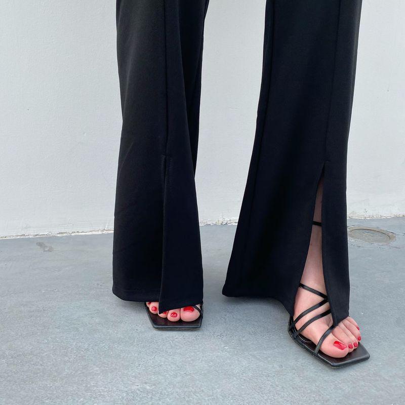 Miss Biggie Fashion Plus Size Figure Flattering Slim-Fit Versatile Four-Sided Bullet High Waist Slit Small Horn Pants