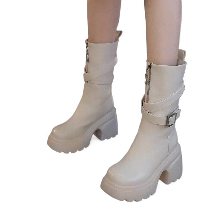 Soft leather thick-soled small thick-heeled short boots women's Martin boots 0000 autumn and winter new high-heeled belt buckle medium boots
