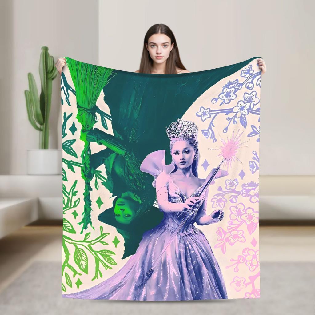 Wicked 2 Musical Movie Glinda Poster Flannel Blanket Soft Throw Blanket for Home Decor Travel Novelty Bedspread Sofa Bed Cover