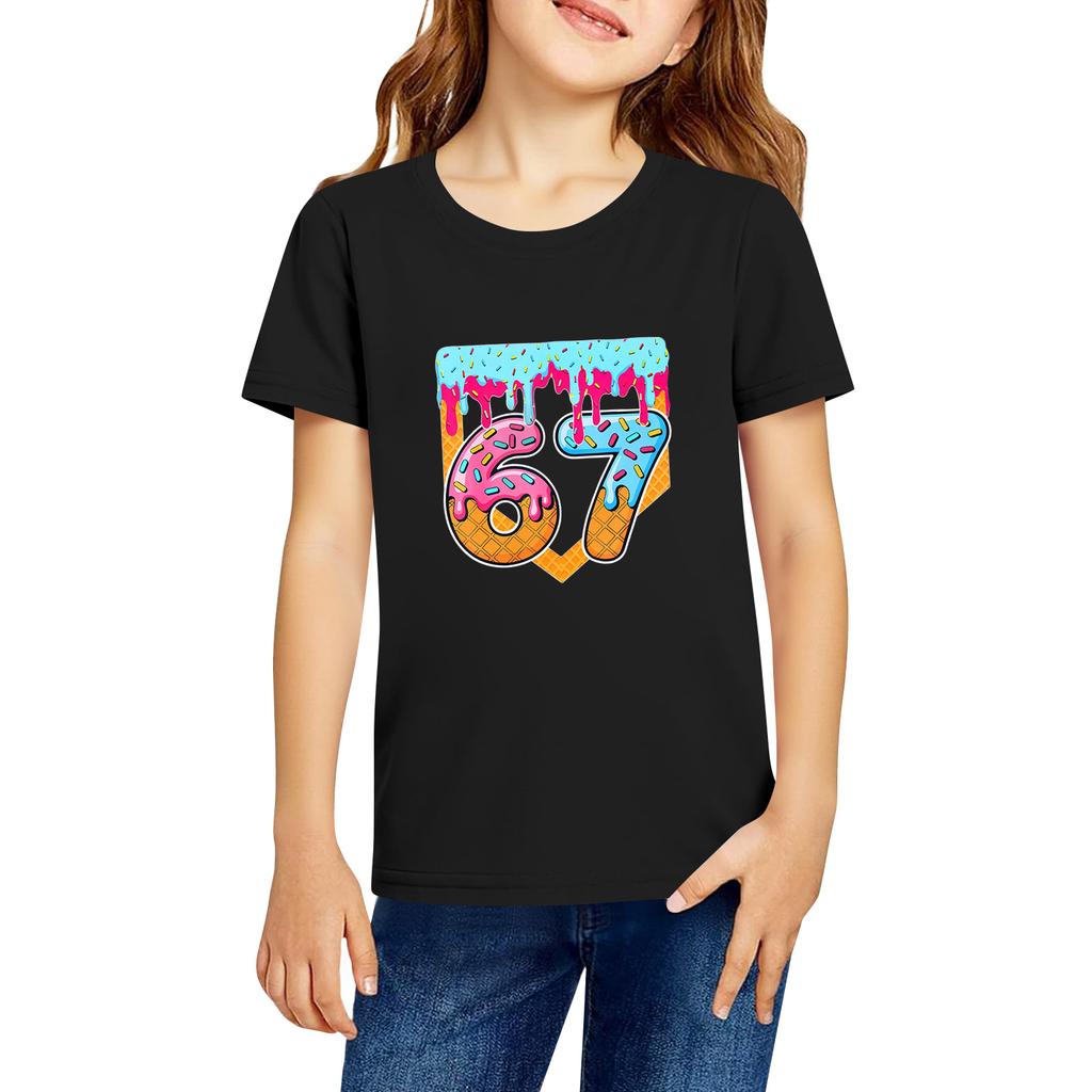 Fashionable Round Neck Short Sleeve Work Clothes Printed Tops For KID Summer Tops