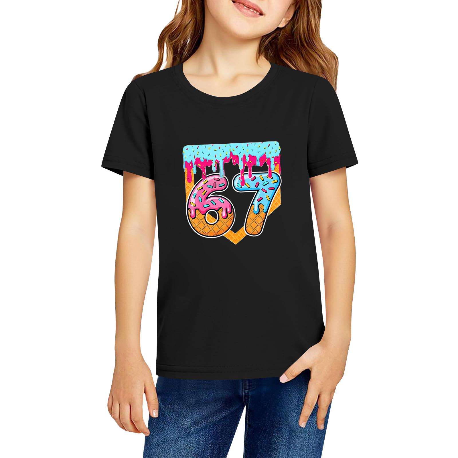 Fashionable Round Neck Short Sleeve Work Clothes Printed Tops For KID Summer Tops 100