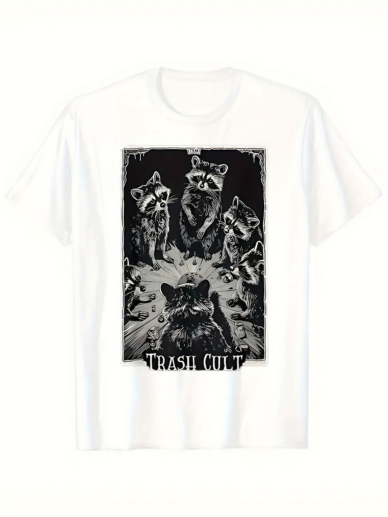 

Mens Limited Edition Grunge Raccoon Graphic TShirt Gothic Mysticism Witchcraft Magic Y2K Style Black with White 4XL