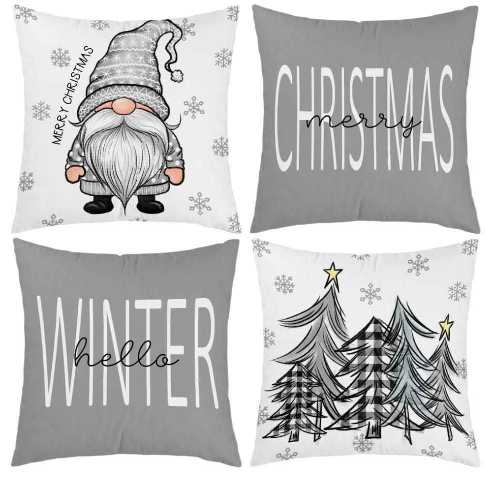 New Christmas Short Plush Pillow Cover Peach Skin Digital Printing Cushion Cover Christmas Snowman Pattern
