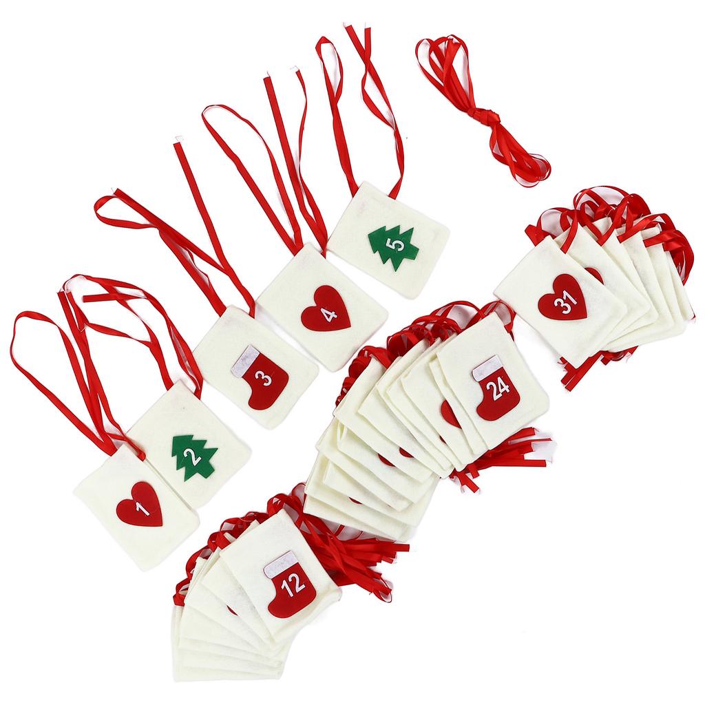 Christmas Advent Calendar Bags 31 Days Hanging Countdown Felt Gift Pockets for Party Festival Decoration