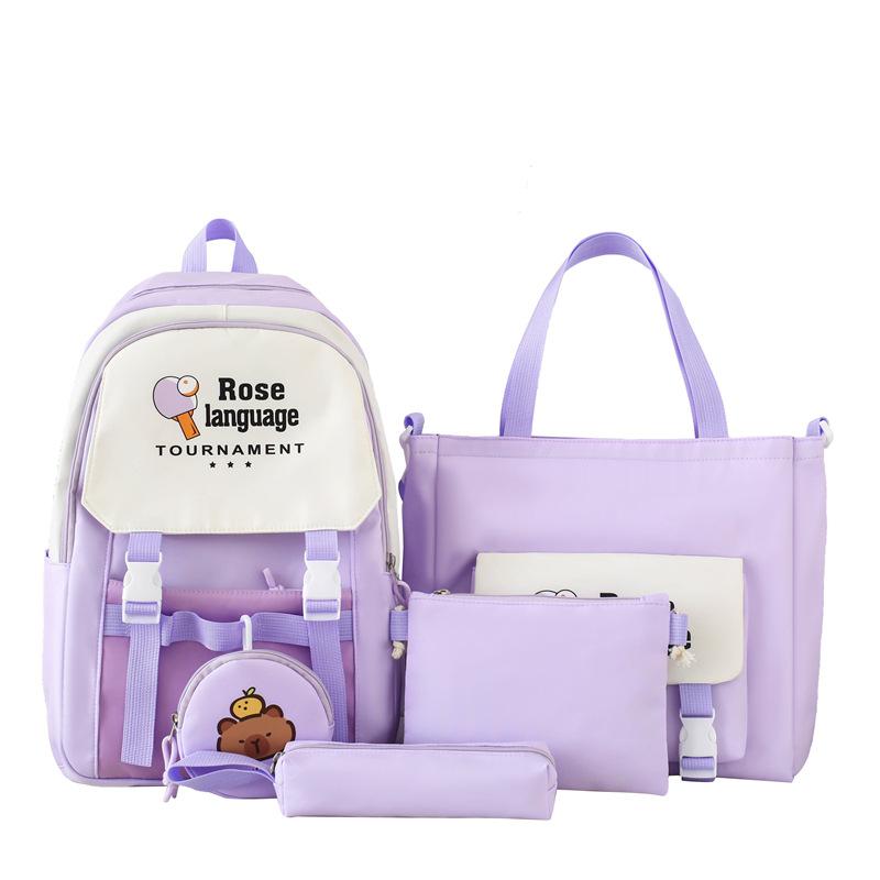 Four-Piece Backpack Set Schoolbag for Primary and Middle School Students Women's Large Capacity Backpack