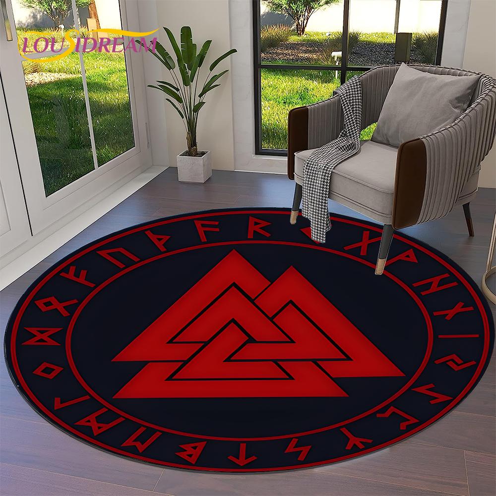 Tree of Life Viking Yggdrasil Valknut Round Carpet Rug for Living Room Bedroom Sofa Decor,Kid Paly Area Rug Non-slip Floor Mat
