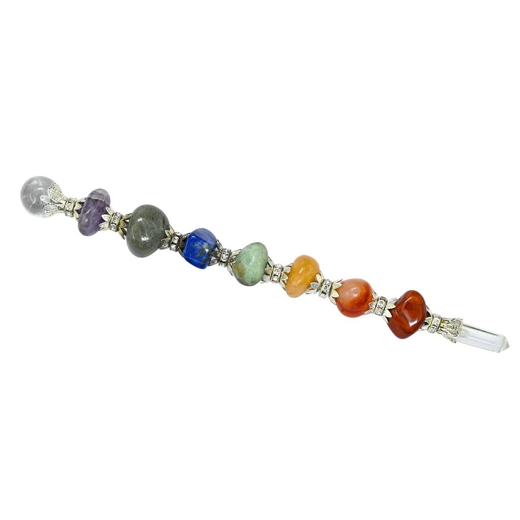 Chakra Wand Healing Crystal Wands - Chakra Tumbled Stones Crystal Wand For Meditation, Healing, Yoga, Magic And More