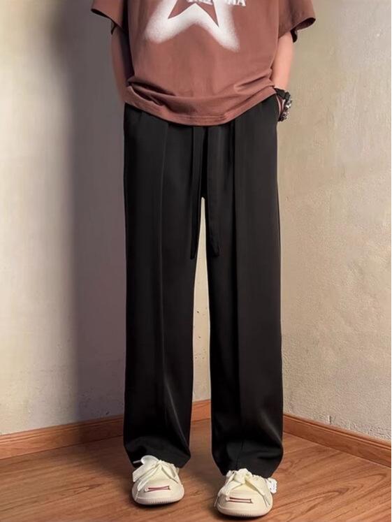 2025 Men's Autumn Trend: Solid Color Straight-Leg Casual Pants, Fashionable Wide-Leg Drape Design