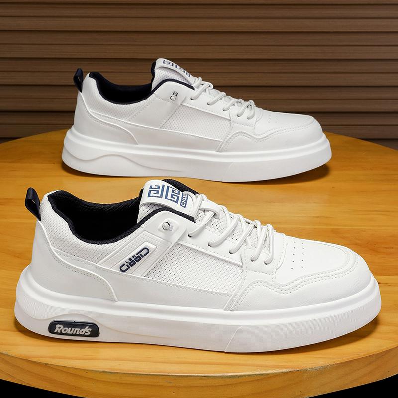 

2025 Новые Модные Универсальные Туфли из ПУ Кожи Мужские Новые Белые Туфли Спортивные Повседневные Кеды Модные Удобные Туфли для Ходьбы 39