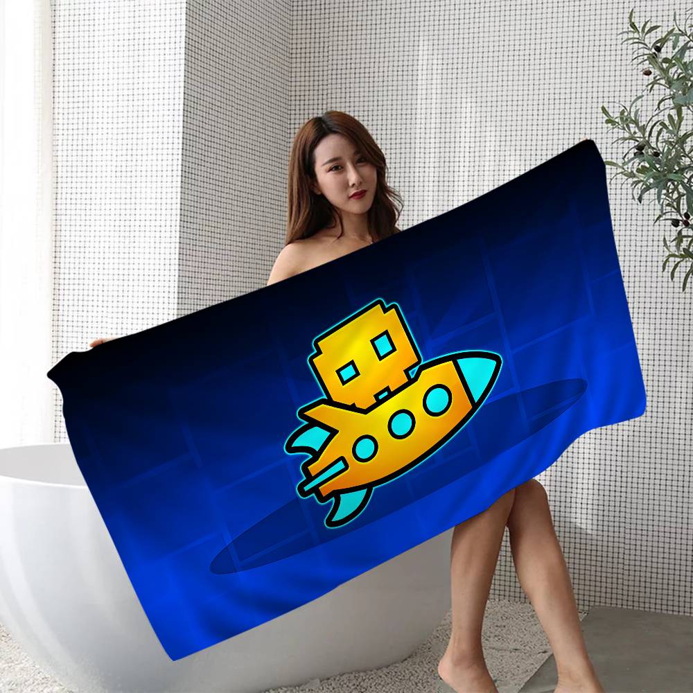 G-Geometry-Dash Hyper-Rhythmic-Neon Beach Towel Colorful Bath Towels for Girl Quick Dry Custom Sand Free Beach Yoga Spa Gym Pool