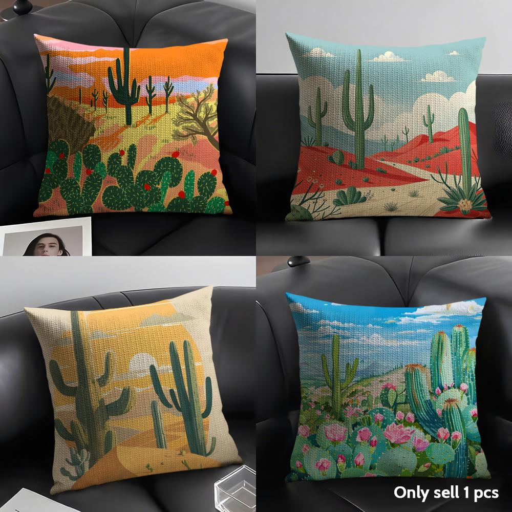 Cactus Cushion Cover Natural Linen Organic Fabric Double-Sided Printing Sofa Home Decor Gift Pillow Case