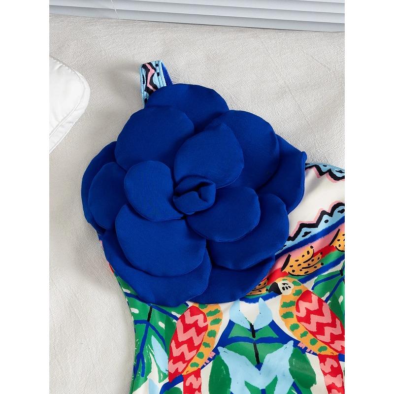 Moda Fiore sulla Spalla Costume da Bagno Intero Sexy Monospalla da Donna Body Stampato Costumi da Bagno Abbigliamento da Spiaggia per Vacanze Femminile