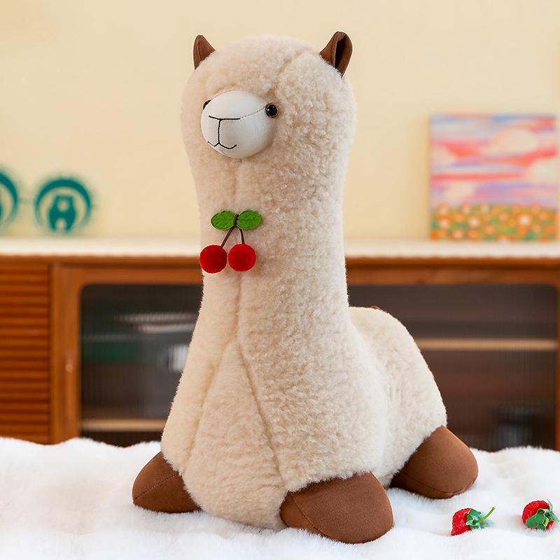 Cute Alpaca Cherry Plush Toy Cartoon Stuffed Animal Soft Flffly Doll Sofa Pillow for Girls Holiday Birthday Gift Room Decor