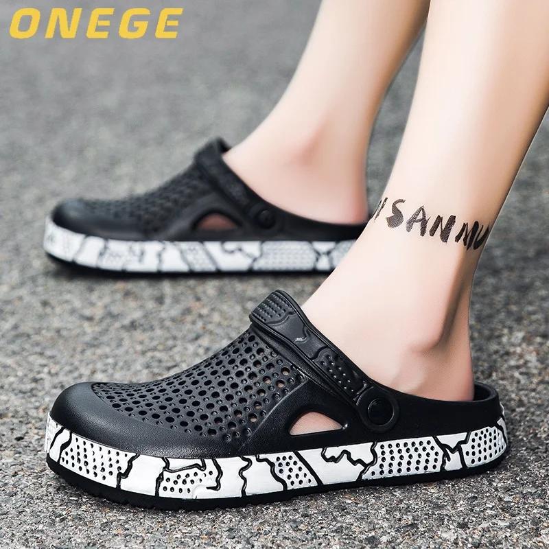 

A Pair of Men s New Summer Clogs, Wear-Resistant, Non-Slip, Soft-Soled, Comfortable Beach Shoes, 46 бежевий