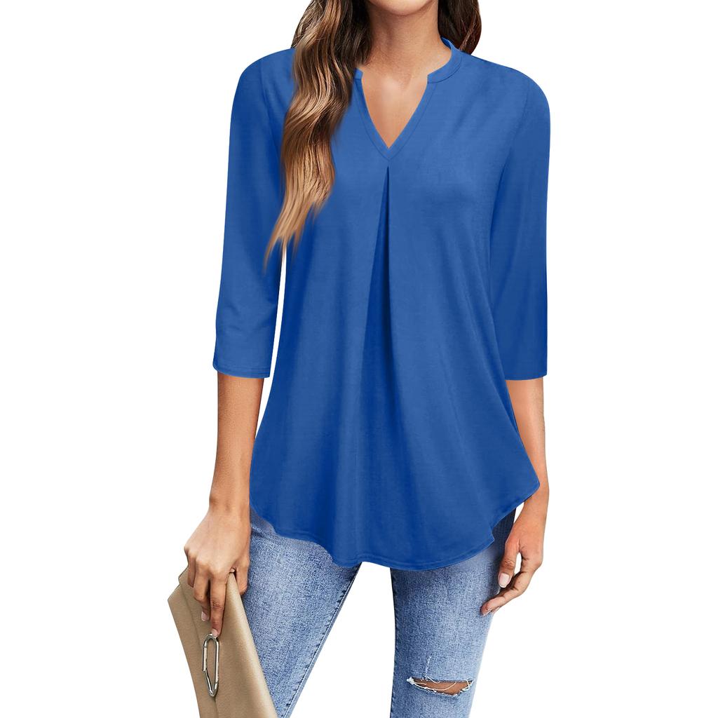 Damenmode Lässiges 3/4-Ärmel-T-Shirt V-Ausschnitt Top