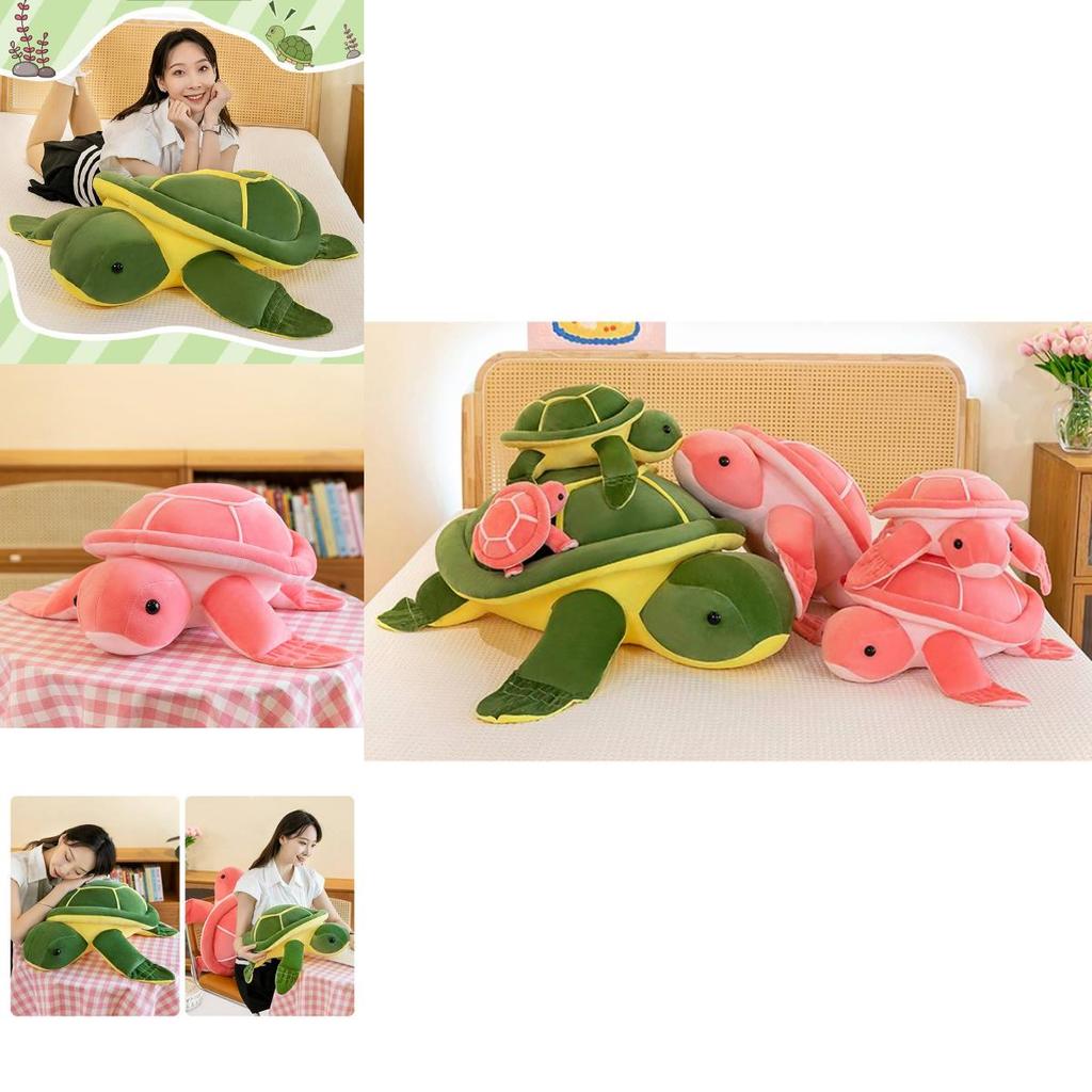 Adorable Green Turtle Plush Pillow Ultra-soft Pp Cotton Stuffed Animal Toy For Kids