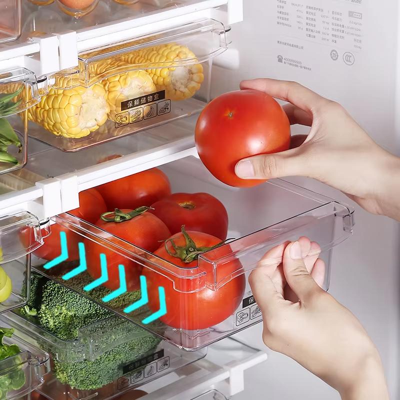 1/2pcs Fridge Drawer Organizer Reusable Pull-out Transparent Food Storage Container for Refrigerator Home Kitchen Accessories
