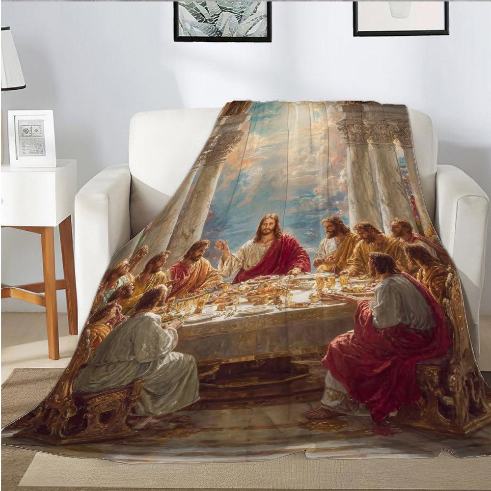 Christian Eucharist celebration Flannel printed blanket suitable for all seasons suitable for living room office sofa and travel