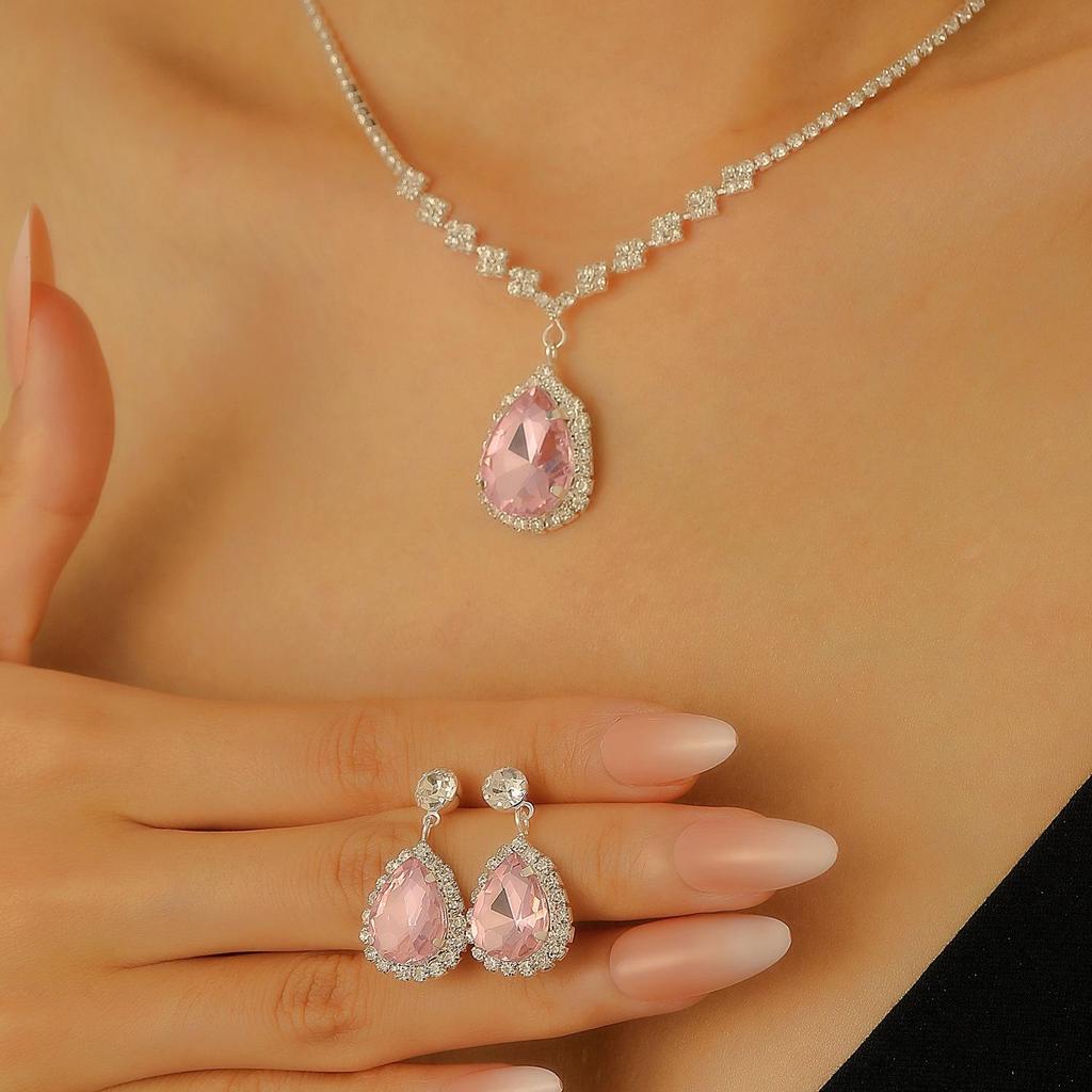 Luxury Teardrop Necklace & Earrings Set: Bridal & Evening Diamond Jewelry