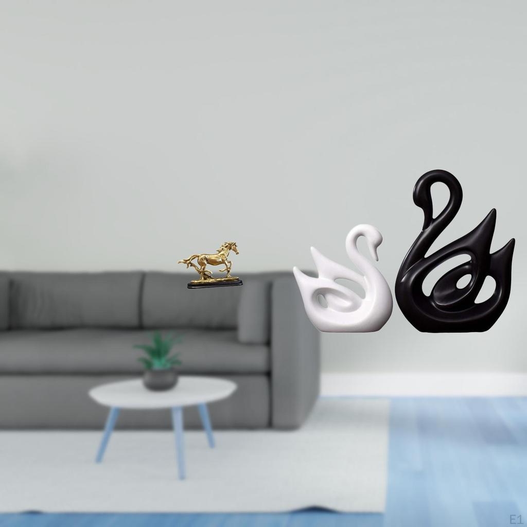 Porcelain Horse Swan Sculpture Figurine Artwork Collectible Ornament Statue for Desk Bookcase Living