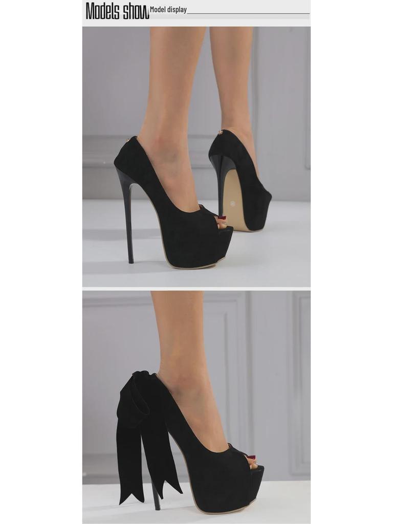 Svarta rosett Peep Toe Stilettsandaler - Dam Sommarmode 2023 Plattformklackar