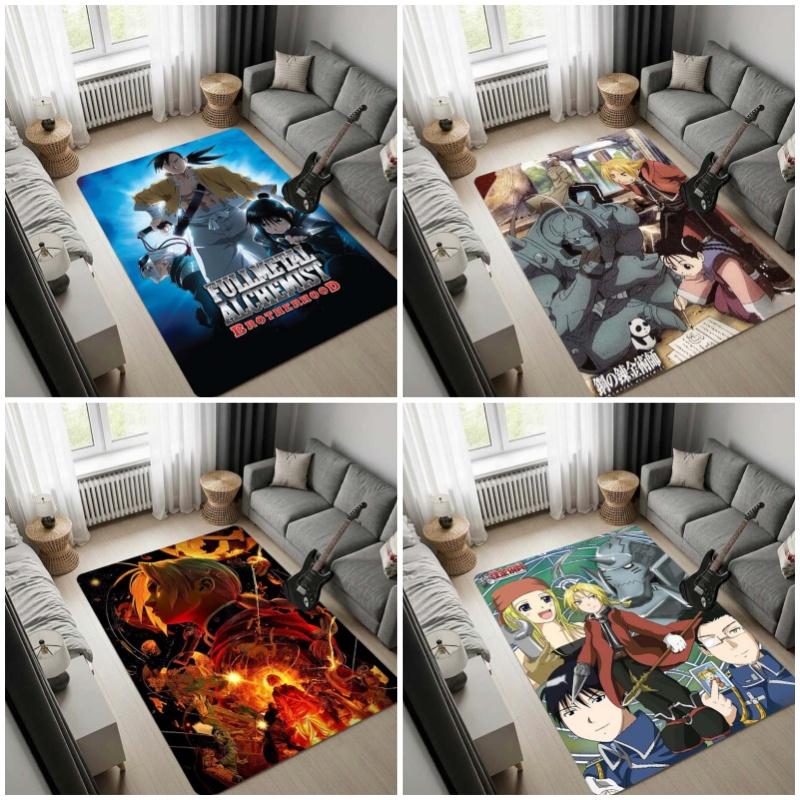 Fullmetal Alchemist Brotherhood Rug, Ling Yao Lan Fan Ninja Characters Anime Carpet, Blue Background Floor Mat Decor