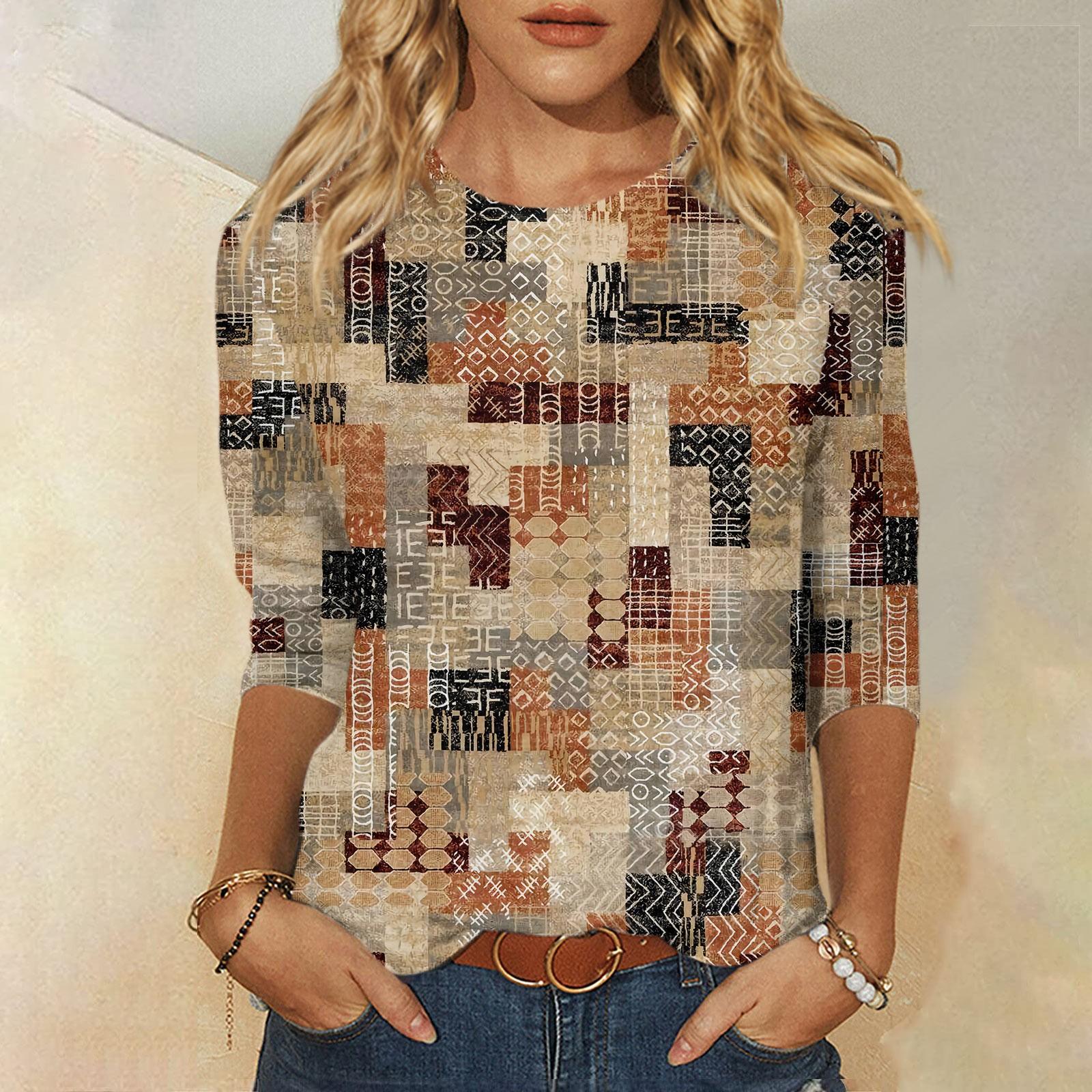 

Женская модная повседневная свободная футболка с круглым вырезом и рукавами 3/4 с принтом, женский топ XXXL зелёный