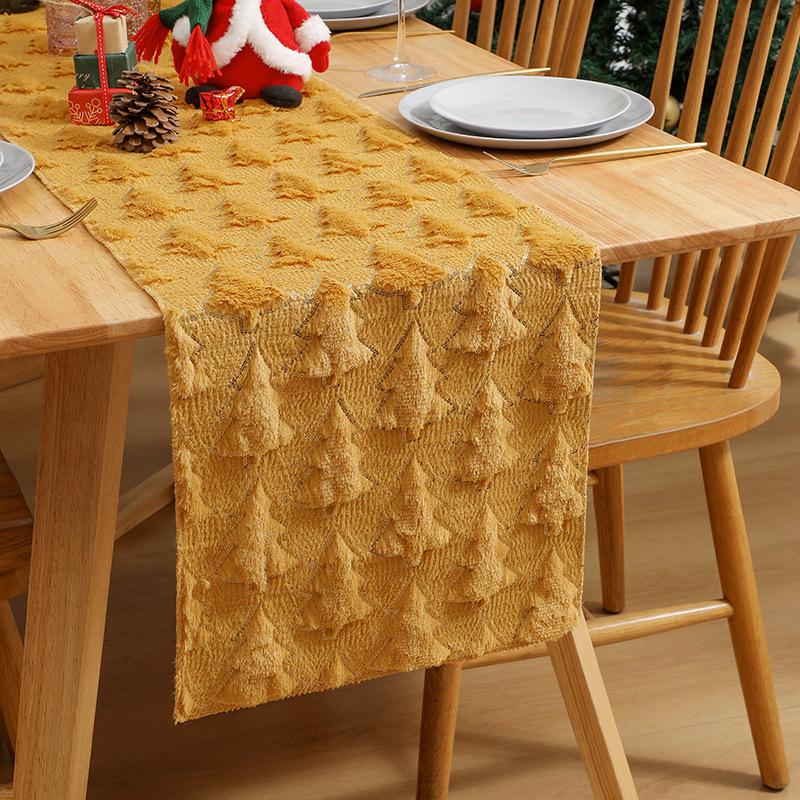 Christmas Tablerunner Rectangular Plush Faux Soft Trees Green Washable Seasonal Table Cover for Party Picnic Dinner Decor