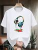 Bull Selection Men's 230g Heavyweight Cotton T-Shirt - White Music Lover's Tee with Headphone & Soundwave Graphic Print