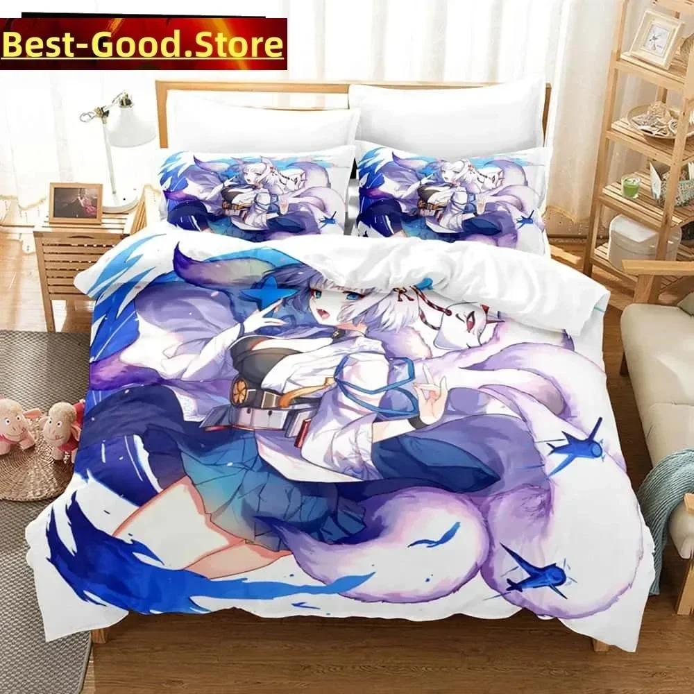 3D Print Anime - Azur Lane Bedding Set Printed Bed Set With Pillowcase Bed Duvet Cover Soft Single Double Queen Super King Size