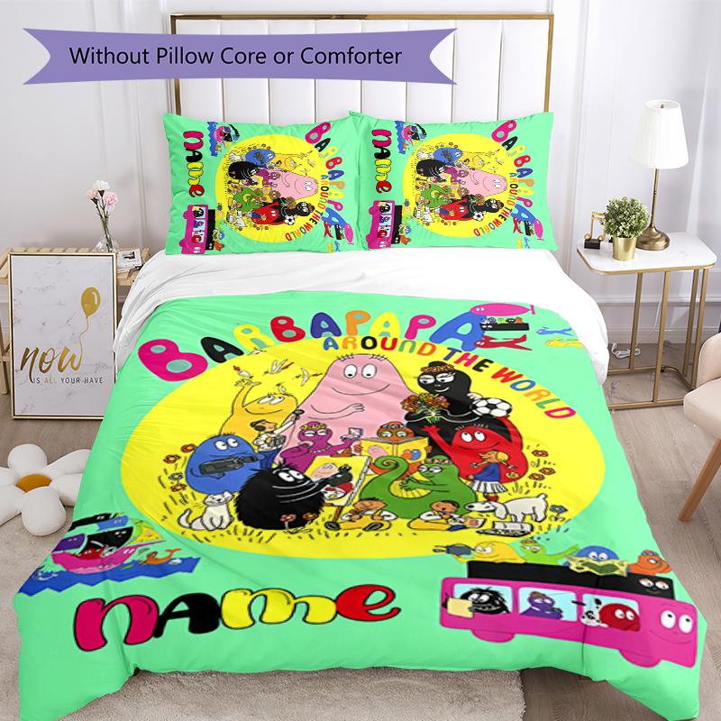 3pcs Custom Name Barbapapa Bedding Set Duvet Cover Closure Includes 1 Duvet Cover & 2 Pillowcases for All Seasons Bedroom Decor
