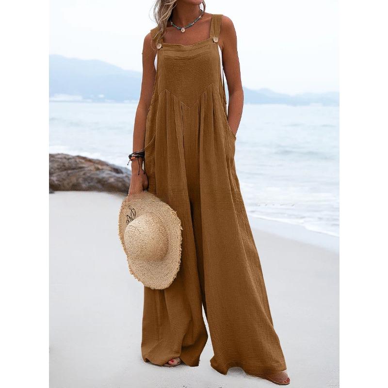 Spring/Summer Ethnic Style Fashion Solid Color Wide Leg Jumpsuit Quick Sale Tongfa European and American Women's Cross