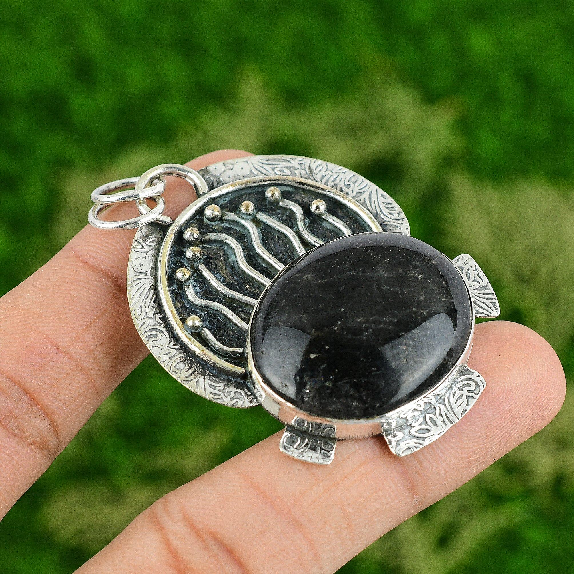 

Daughters Day Sale Oval Natural Black Rutilated Quartz Pendant Sterling Silver