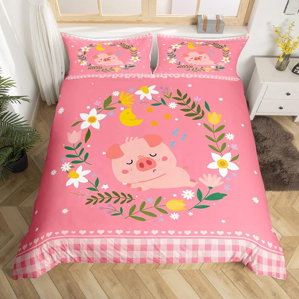 Kawaii Kaninchen Bettbezug Cartoon Tier Bettwäsche Set Geometrie Gitter Kariert Bettdeckenbezug Bunte Blumen Schmetterling Bettset