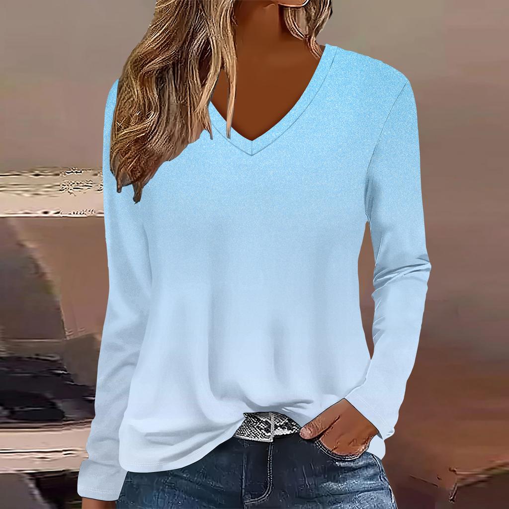 European and American Fashion 2025 Women's Elegant V-neck Long Sleeve T-shirt