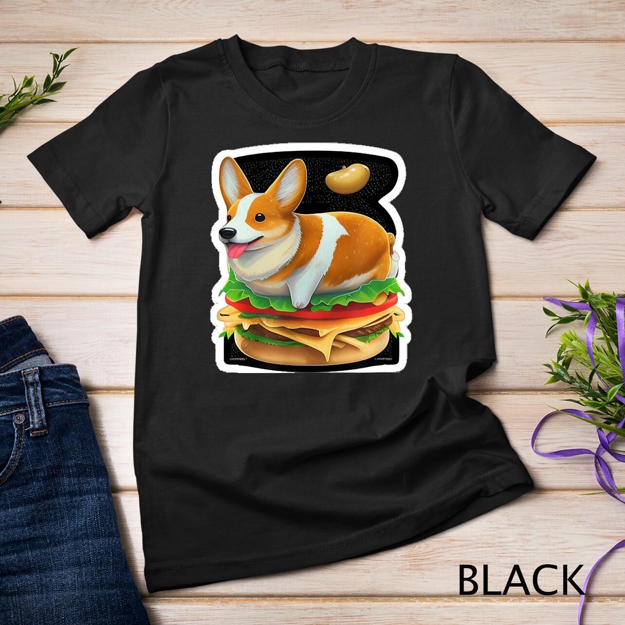 Welsh Corgi on a burger T-Shirt Mens Womens Tees Top Unisex T-Shirt Mens Womens Tees Top XL