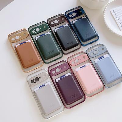 Caurspīdīgs bezvadu uzlādes magnētiskais korpuss, kas paredzēts Google Pixel 9 Pro XL 9A 8A 7A PU ādas kartes turētājam Triecienizturīgs objektīva aizsargs TPU tālruņa vāciņš