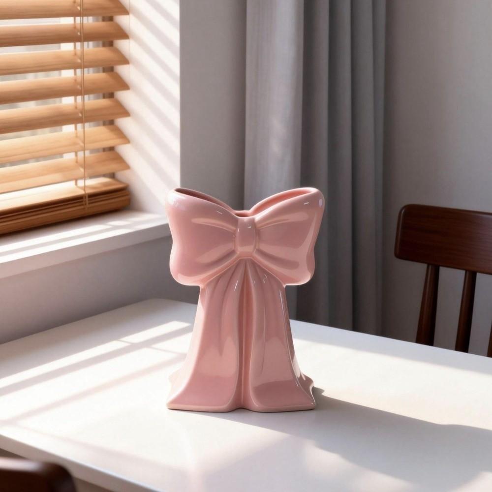 Pink Coquette Ceramic Vase Bow Knot Accent Ceramic Plant Pot Modern Ceramic Bow Vase  Holiday Decor