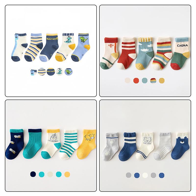 5 párů/lot Dětské ponožky Novorozenci Kojenci Roztomilé Kreslené Série Měkká Bavlna Síťovina Krátké Ponožky Pro 0-24 Měsíců Chlapec Dívka Dětské Ponožky