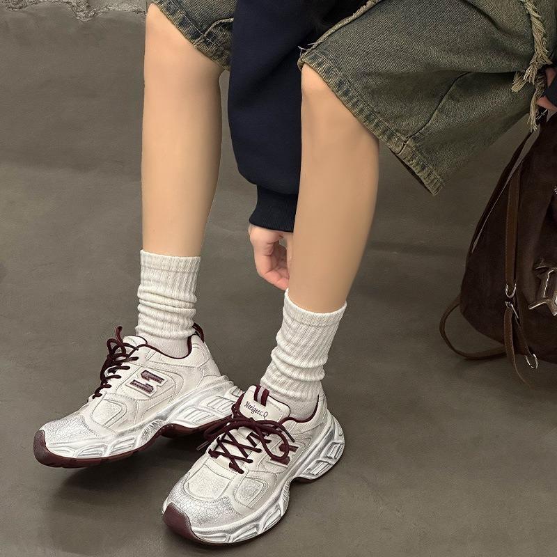 Old N-word dad shoes women's spring new leather comfortable thick sole heightening casual retro sports shoes